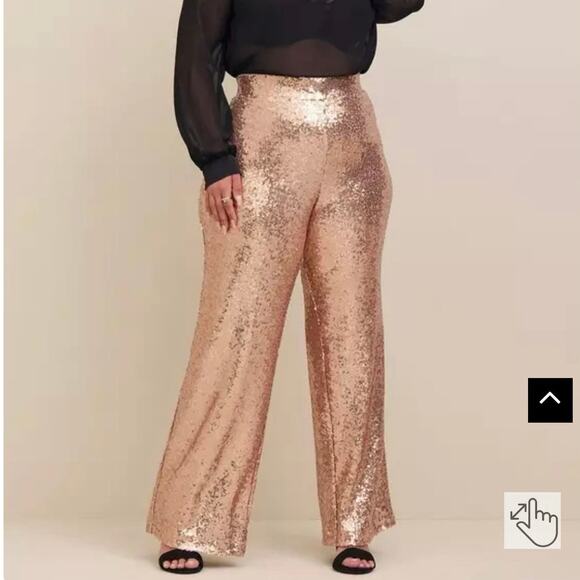 Torrid Gold Champagne Pull-On Wide Leg Sequin High-Rise Pant Size 1R - Picture 1 of 8